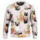 Tropical Floral Siamese Cat Art – Sweater - Ugly Christmas Sweater