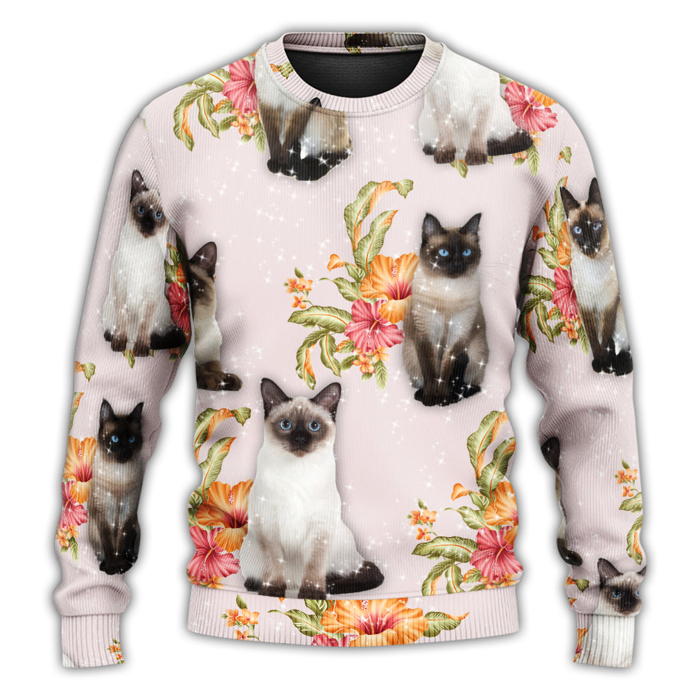 Tropical Floral Siamese Cat Art – Sweater - Ugly Christmas Sweater