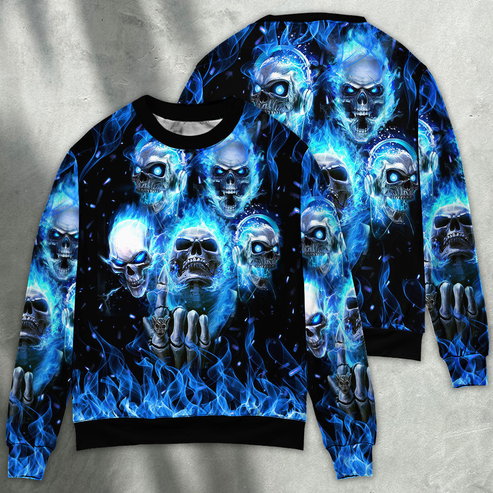 Angry Blue Skull Art Style – Sweater - Ugly Christmas Sweater