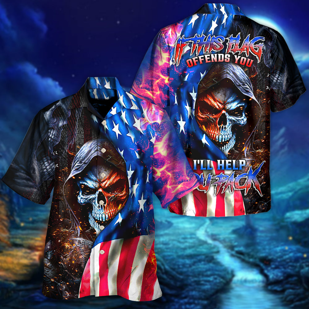 Skull If This Flag Offends You I'll Help You Pack - Hawaiian Shirt