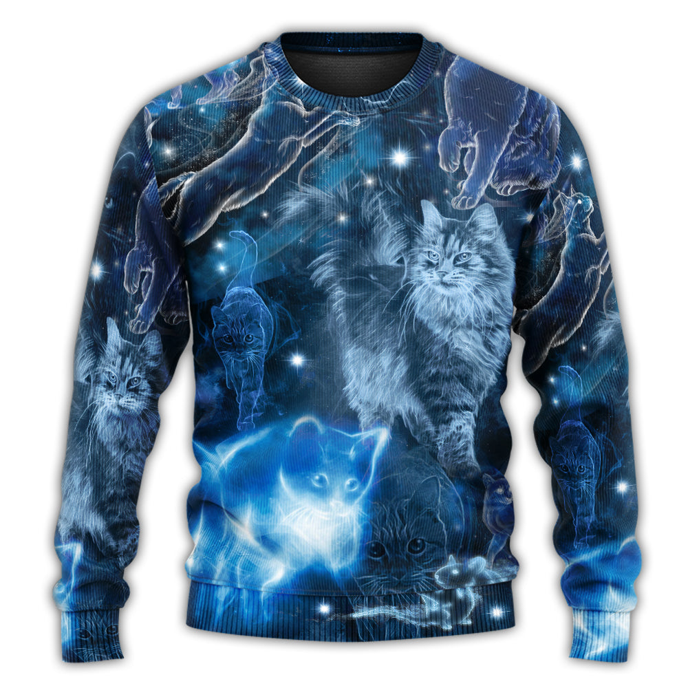 Blue Neon Cat Love Art – Sweater - Ugly Christmas Sweater