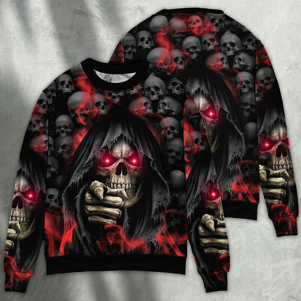 Dark Red Smoke Lightning Skull Art – Sweater - Ugly Christmas Sweater