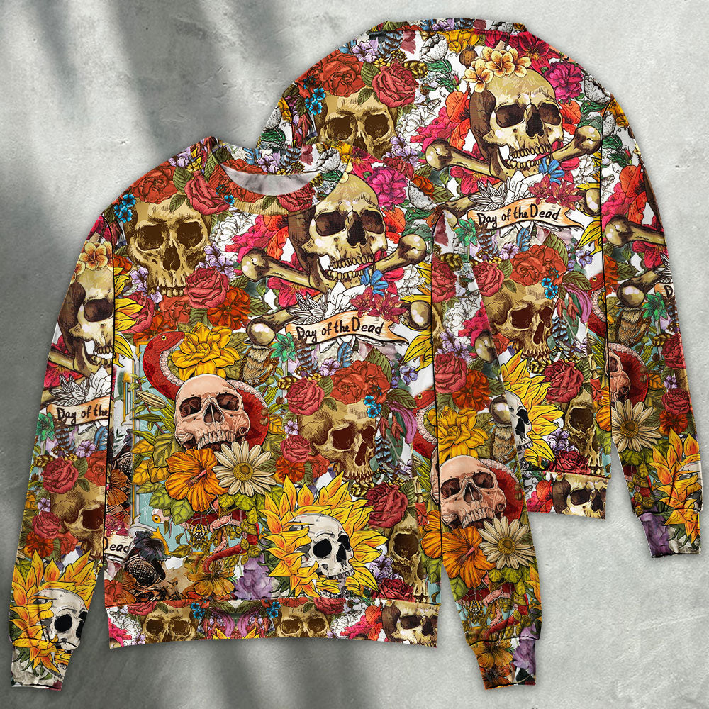 Day Of The Dead Floral Skull Art – Sweater - Ugly Christmas Sweater