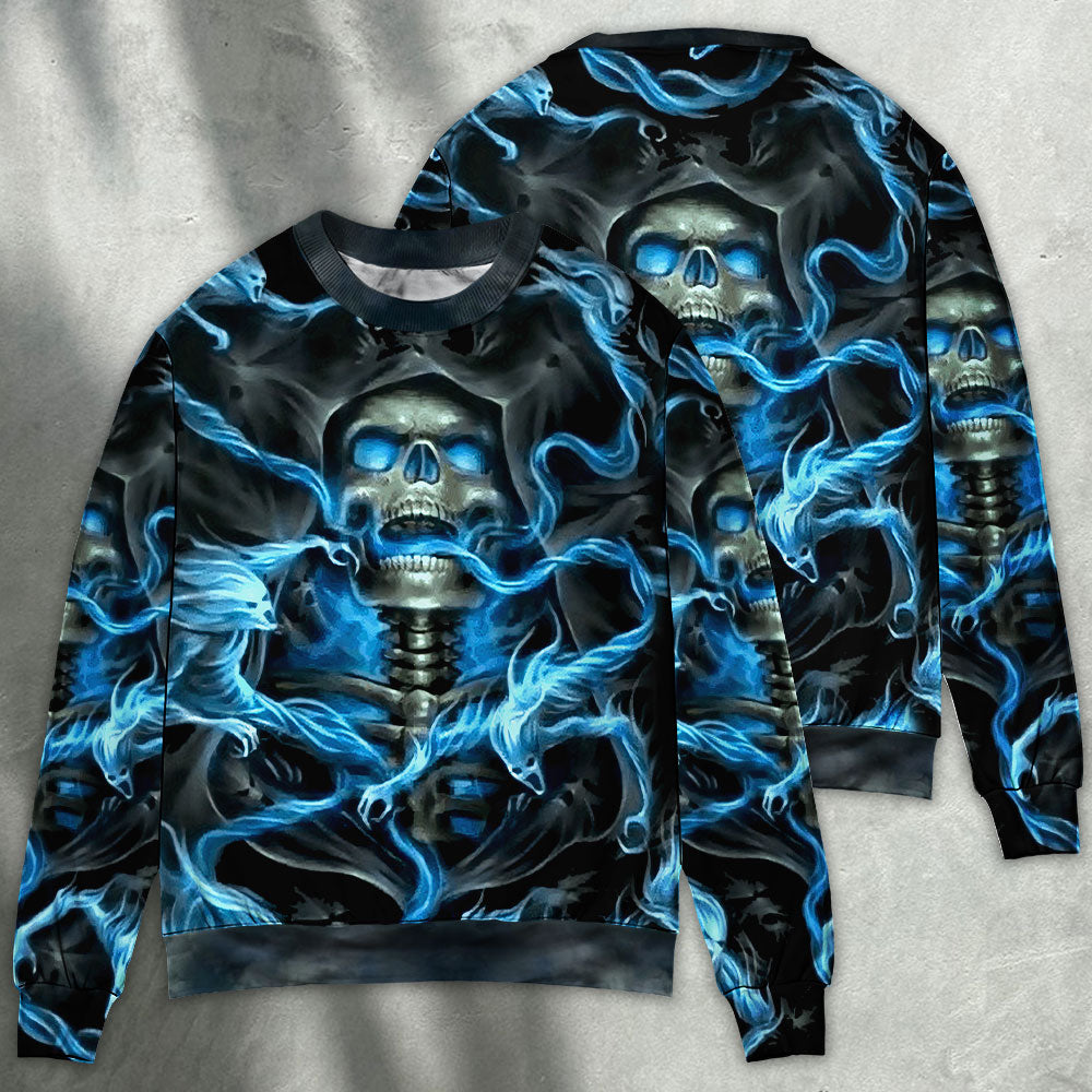 Blue Smoke Flaming Skull Art – Sweater - Ugly Christmas Sweater