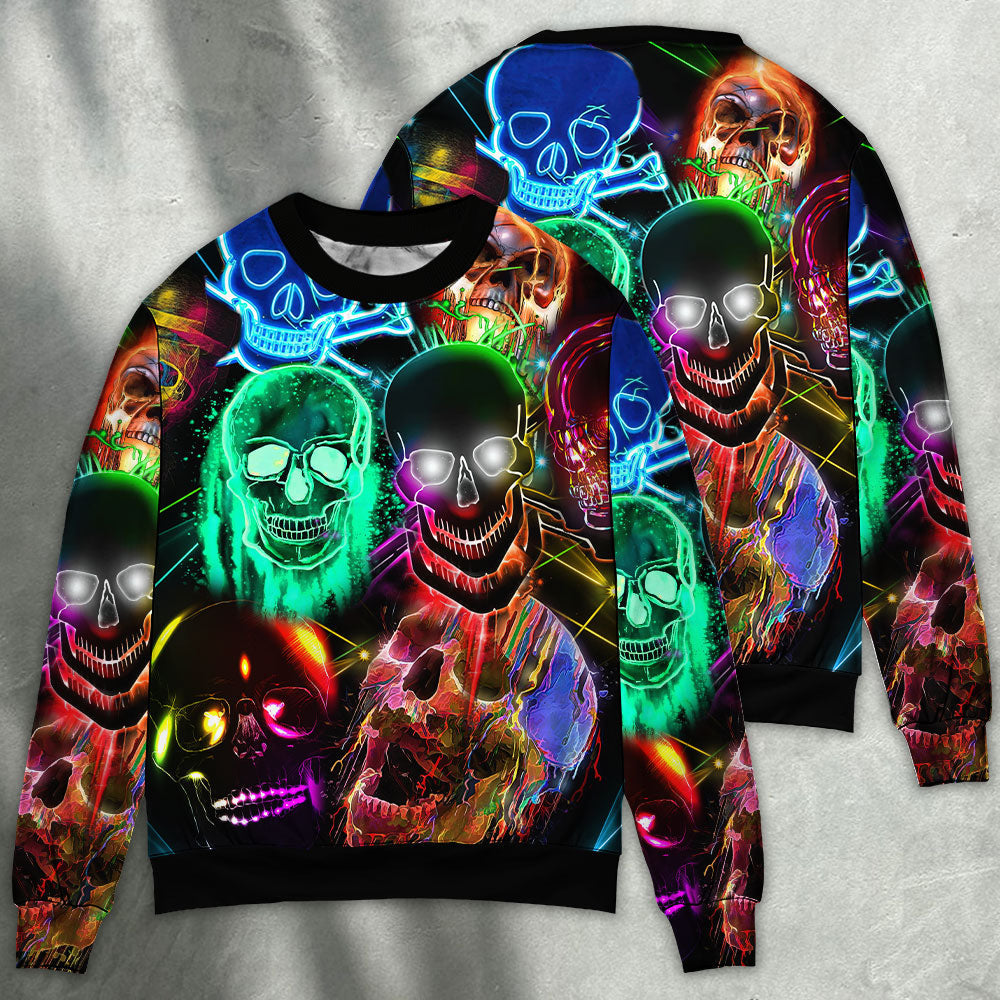 Glowing Colorful Skull Art Style – Sweater - Ugly Christmas Sweater