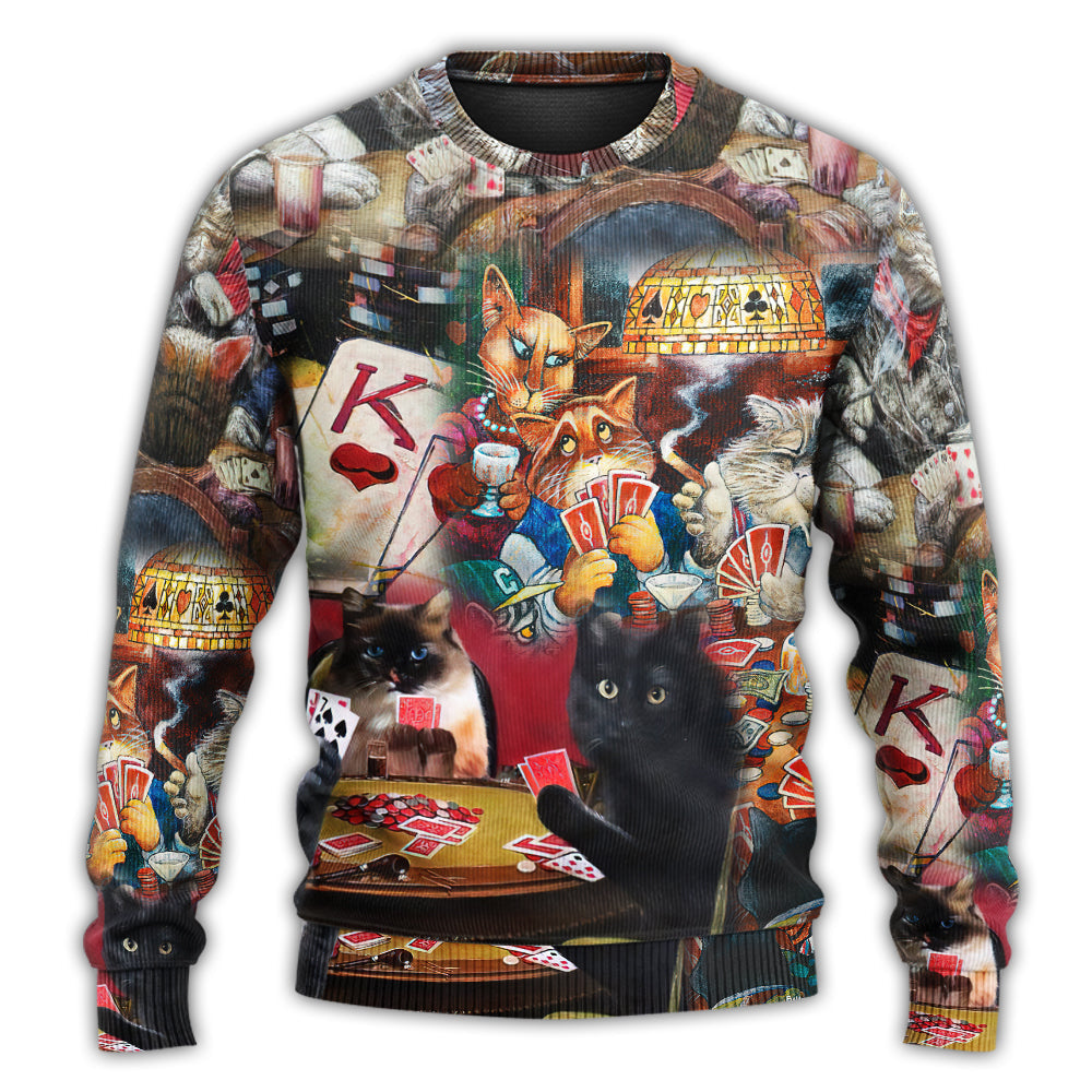 Beautiful Cats Playing Poker Art – Sweater - Ugly Christmas Sweater