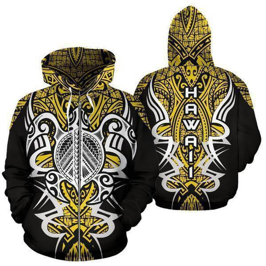 Hawaii Turtle Tribal Yellow Armor Art - 3D Hoodie