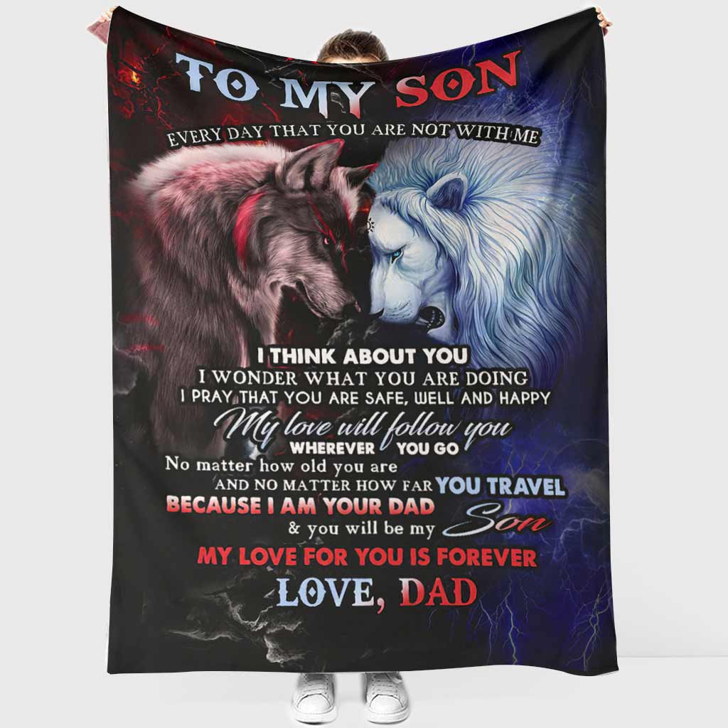 Wolf Lion To My Son Love Dad Flannel Blanket For Living Room And Bedroom Styling