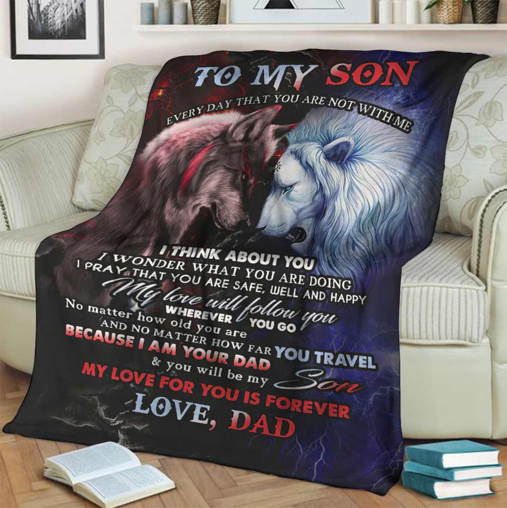 Wolf Lion To My Son Love Dad Flannel Blanket For Bed Sofa And Reading Nook Decor