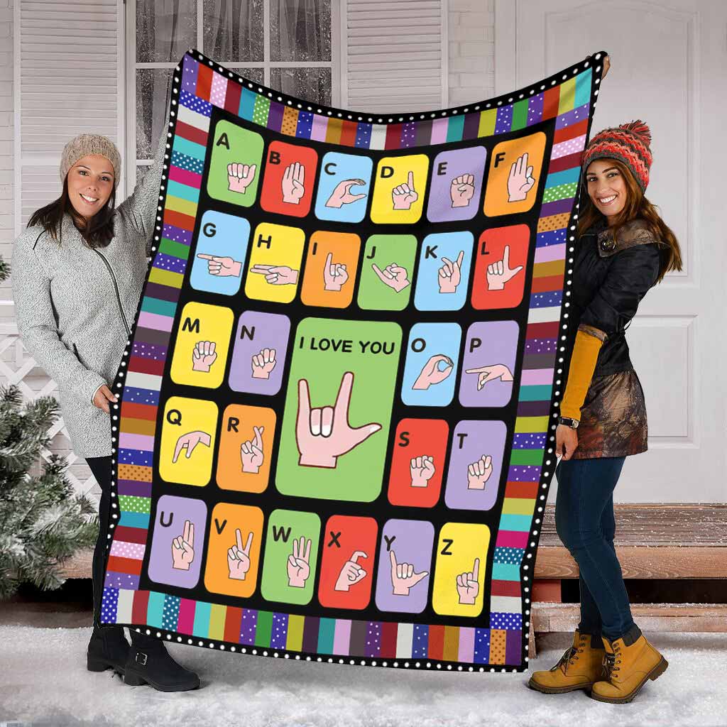 Asl Love American Sign Language Flannel Blanket For Soft Bed Couch And Home Comfort
