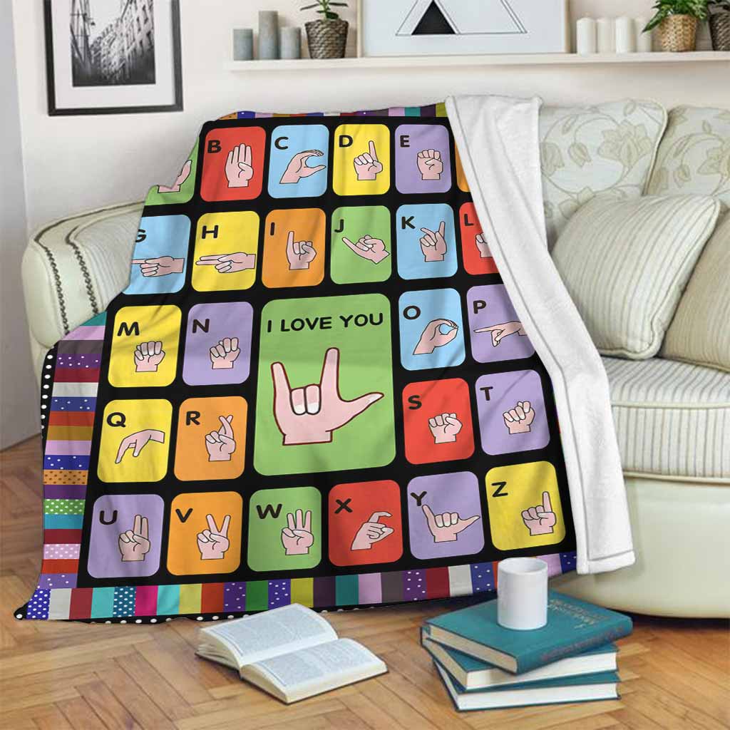 Asl Love American Sign Language Flannel Blanket For Relaxing At Home And Travel