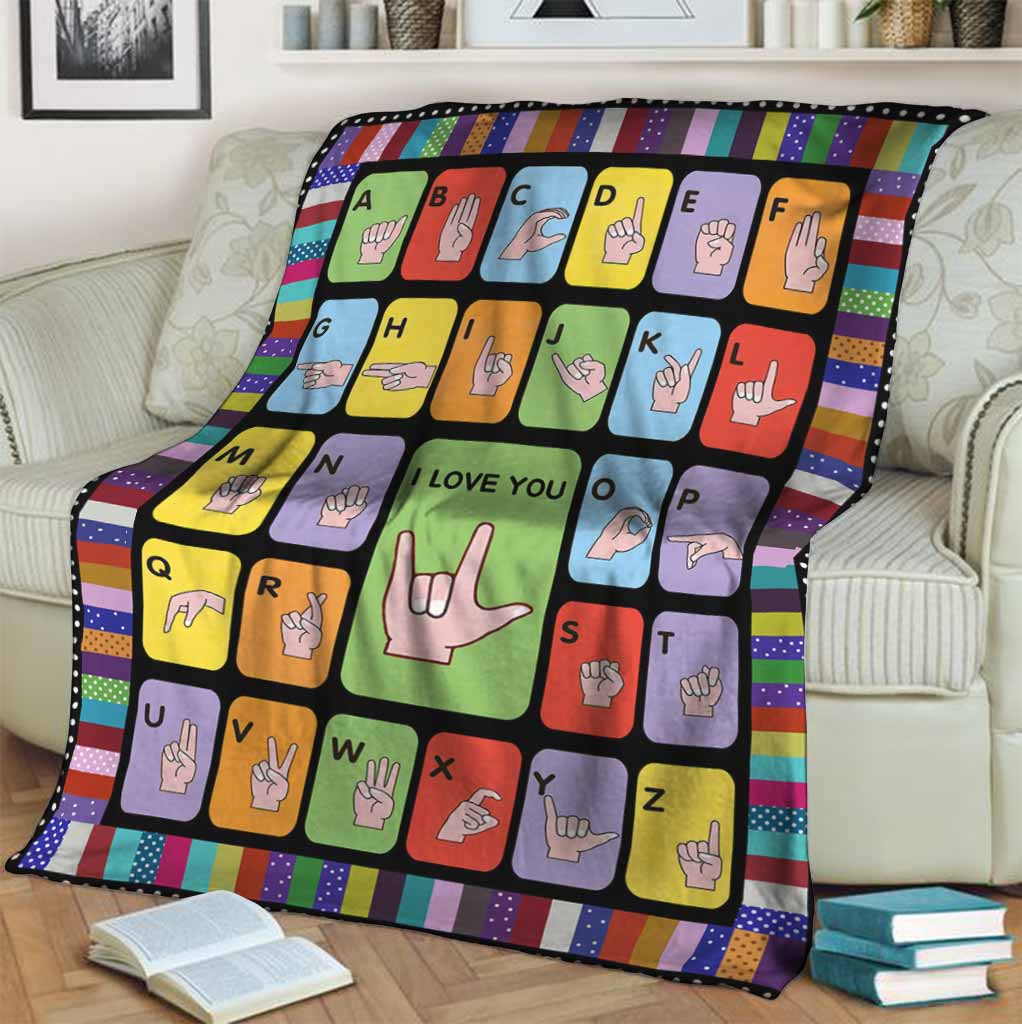 Asl Love American Sign Language Flannel Blanket For Bed Sofa And Reading Nook Decor