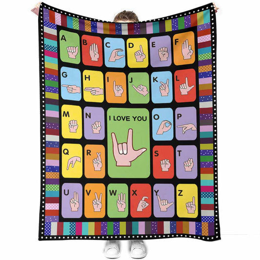 Asl Love American Sign Language Flannel Blanket For Cozy Bedroom And Sofa Decor