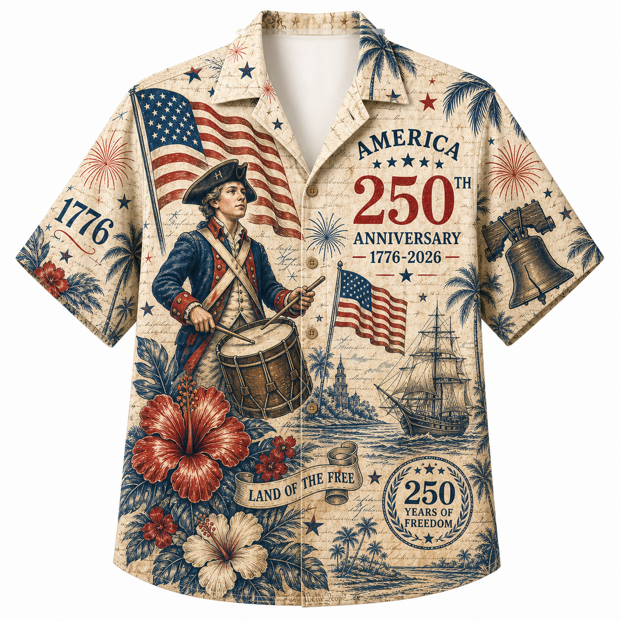 America 250th Patriotic Floral Drummer Hawaiian Shirt