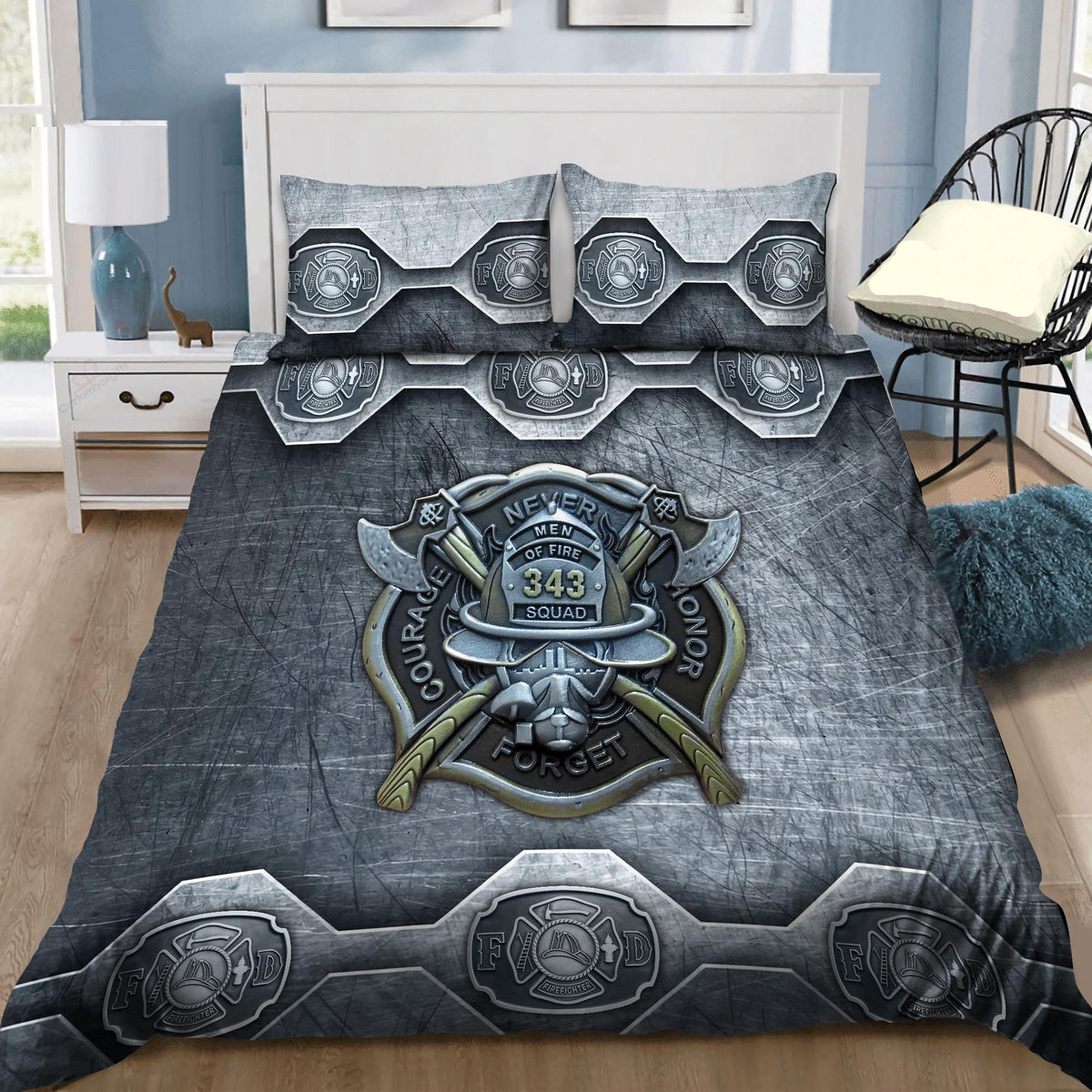 343 Firefighter Warrior Bedding Cover For Firefighter Bedroom Decor
