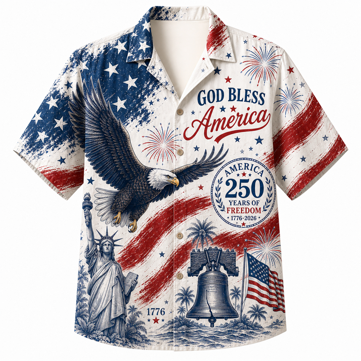 America 250th God Bless Eagle Flag Hawaiian Shirt