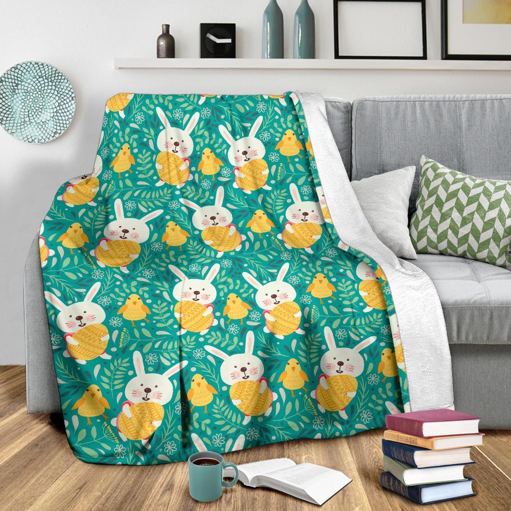 Easter Bunny Egg Pattern Flannel Blanket For Living Room And Bedroom Styling