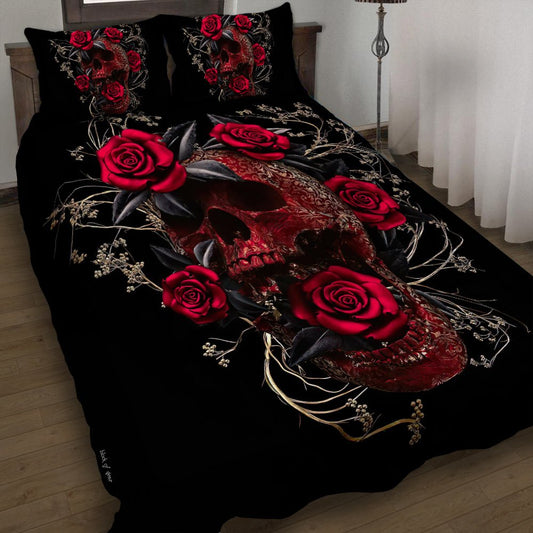 Sugar Skull Rose Flowers Bedding Cover For Gothic Bedroom Decor