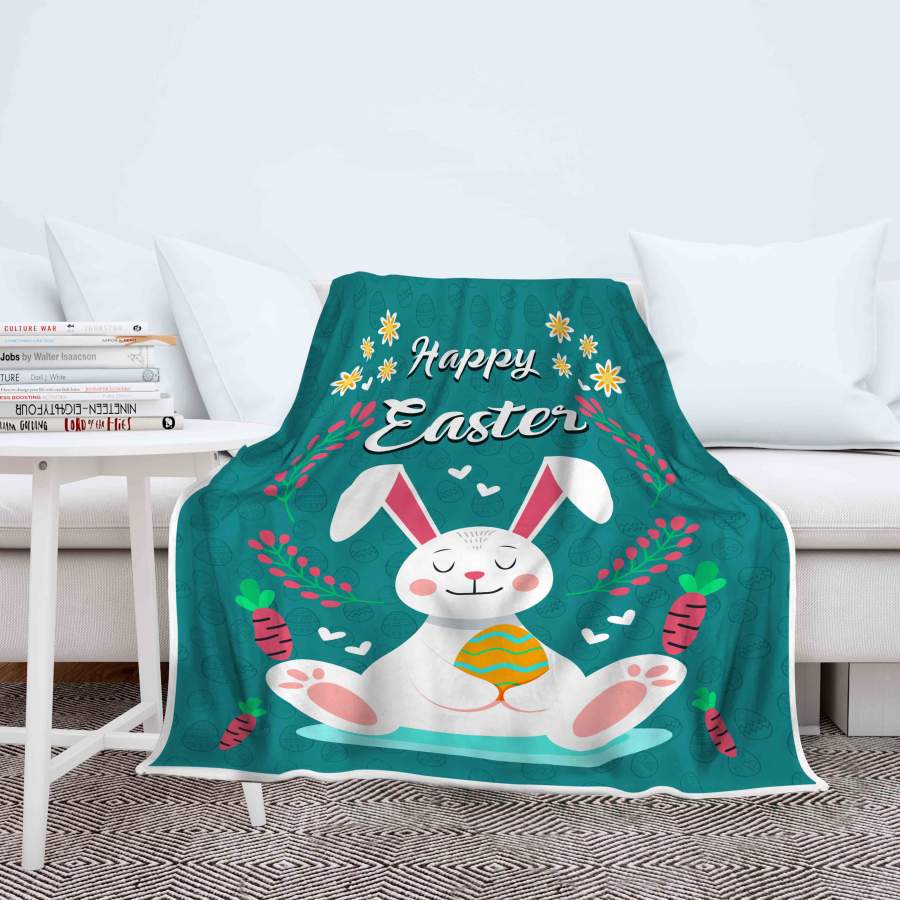Easter Happy Bunny Flannel Blanket For Soft Bed Couch And Home Comfort