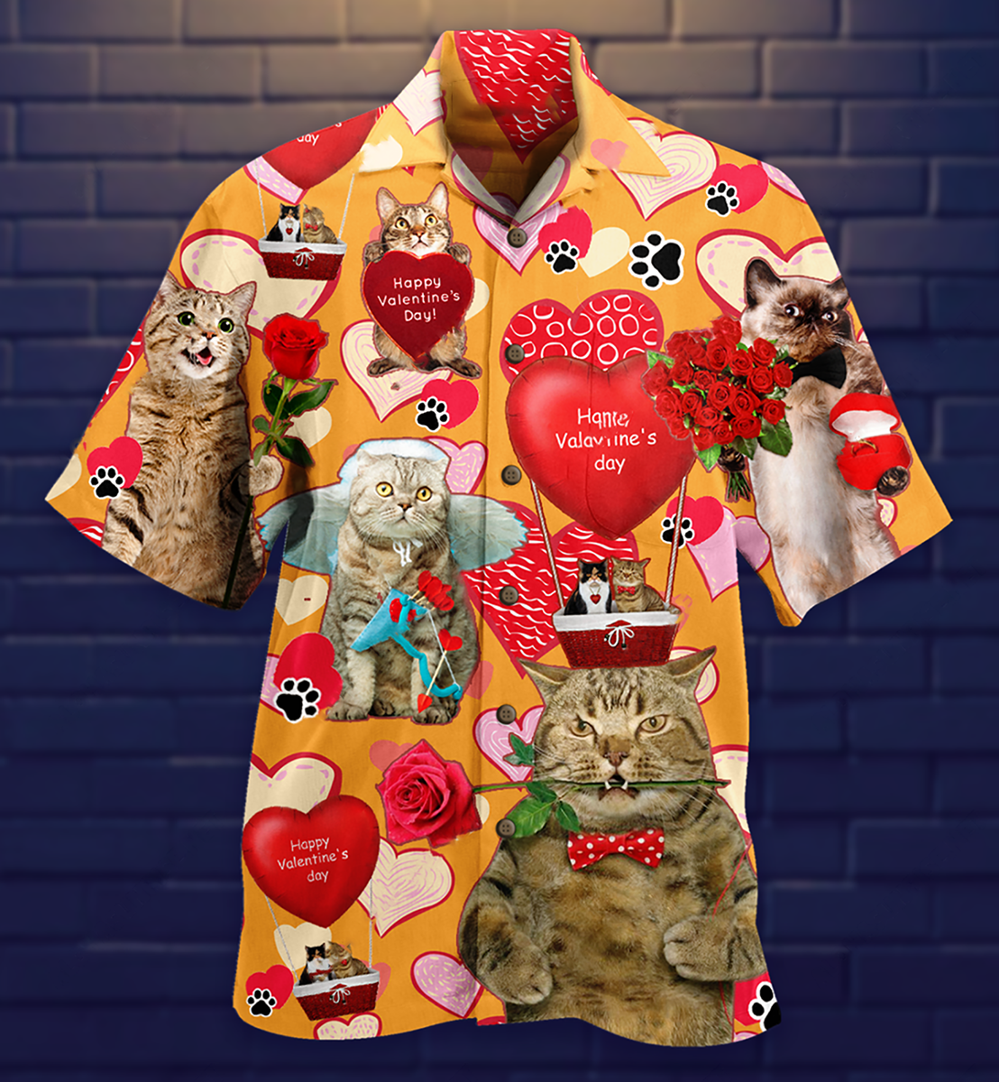 Cat Love You Forever Valentine Theme - Hawaiian Shirt
