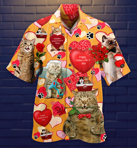 Cat Love You Forever Valentine Theme - Hawaiian Shirt
