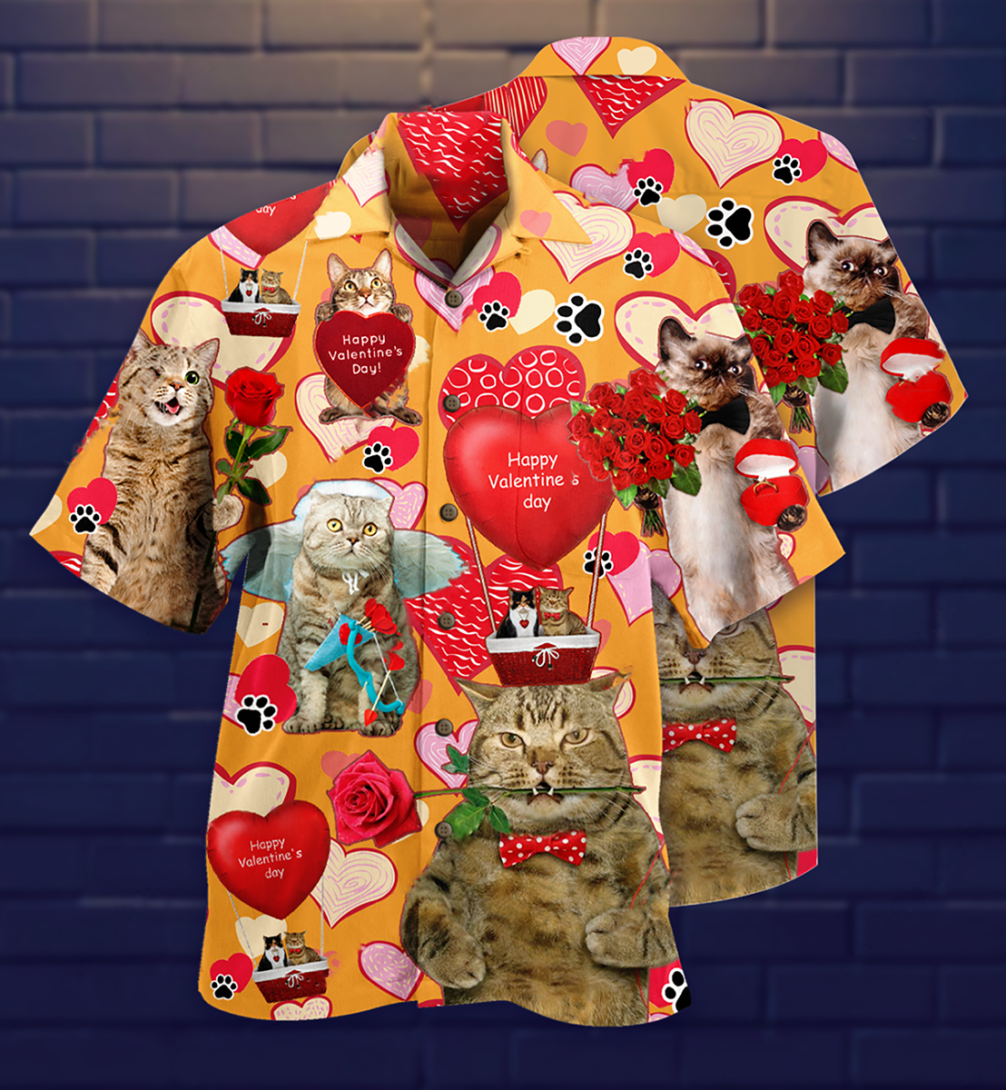 Cat Love You Forever Valentine Theme - Hawaiian Shirt
