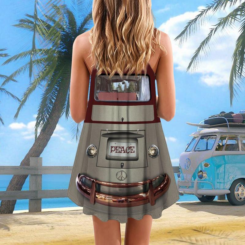 Hippie Van Retro Style Limited 3 – Women's Summer Sleeveless V-Neck Camisole Dress