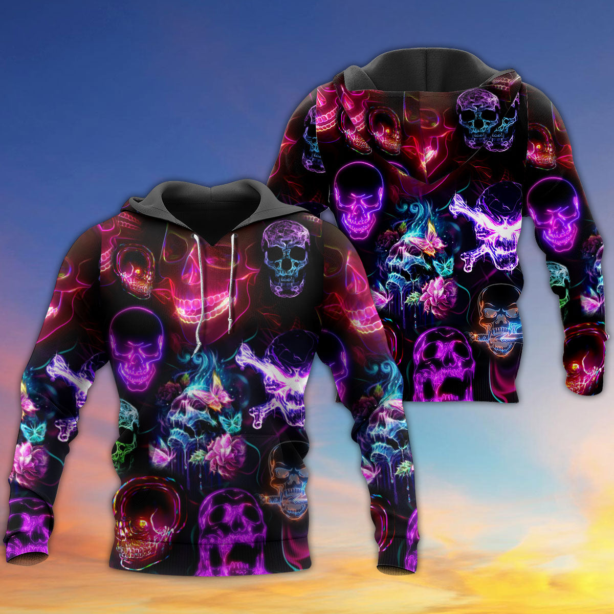 Skull Neon Holiday Art – 3D Hoodie