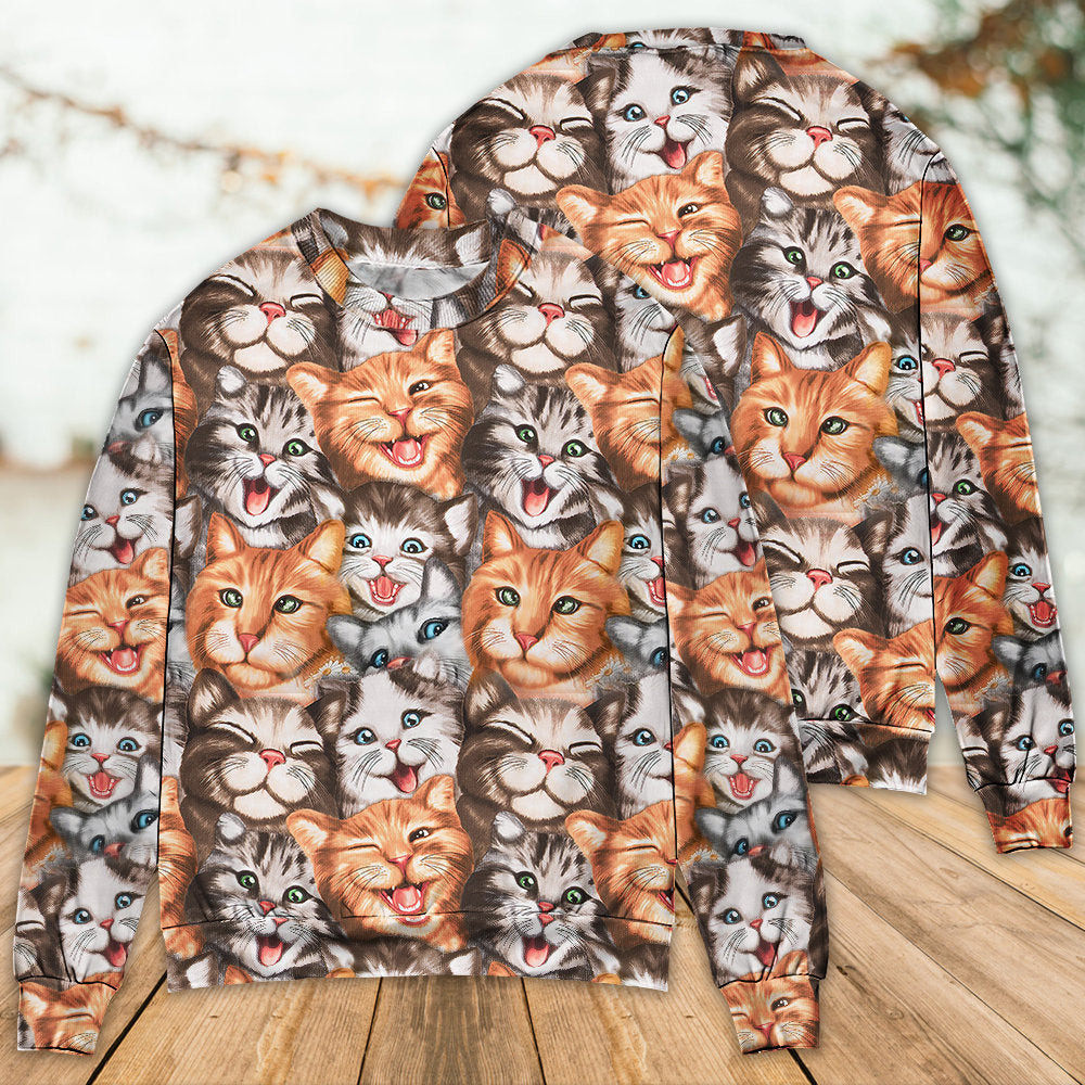 Cute Funny Cat Happy Life Art – Sweater - Ugly Christmas Sweater