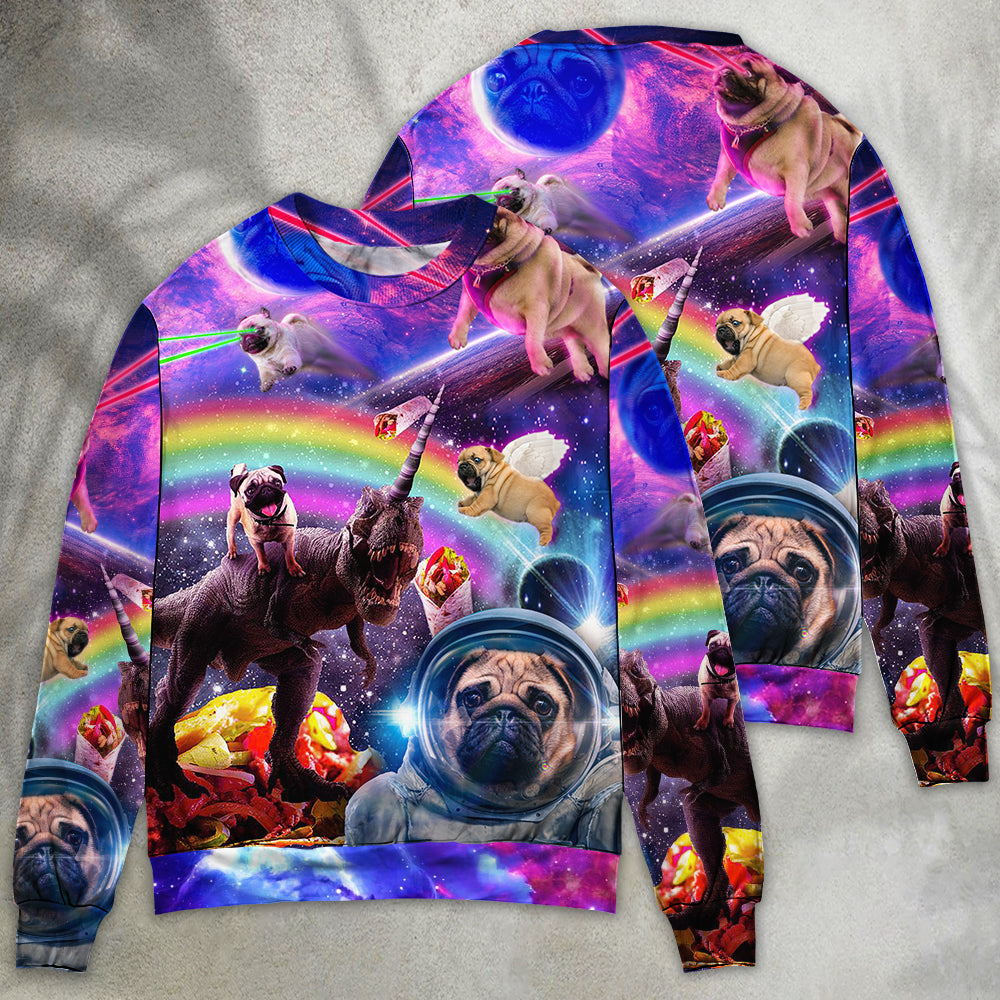 Pug Galaxy Rainbow Dinosaur Art – Sweater - Ugly Christmas Sweater