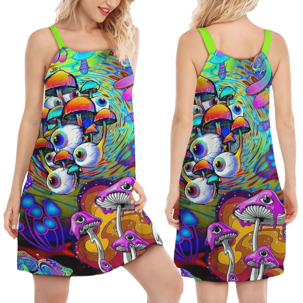 Stay Trippy Little Hippie Mushroom – Women's Summer Sleeveless V-Neck Camisole Dress