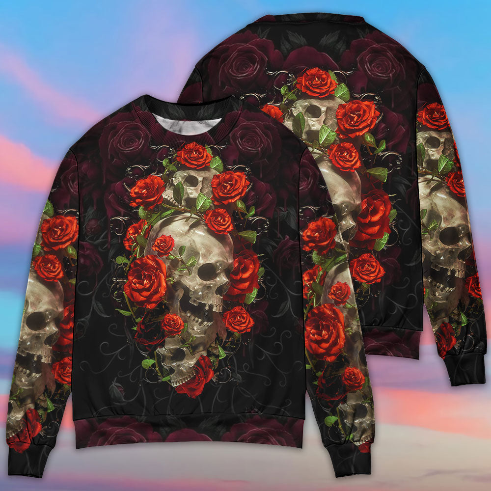 Skull And Roses Artistic Style – Sweater - Ugly Christmas Sweater