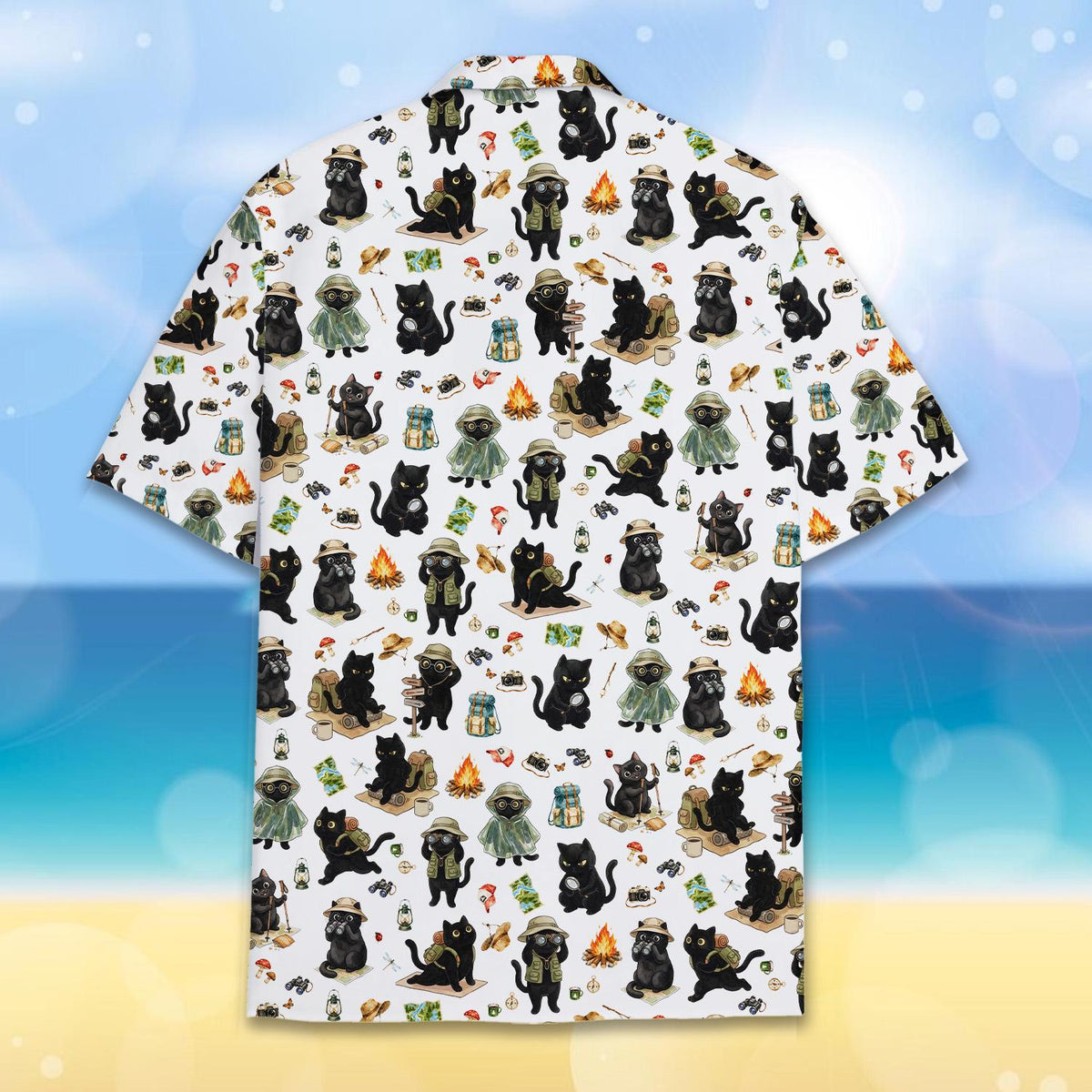 Funny Black Cat Camping Hiking Adventure – Hawaiian Shirt