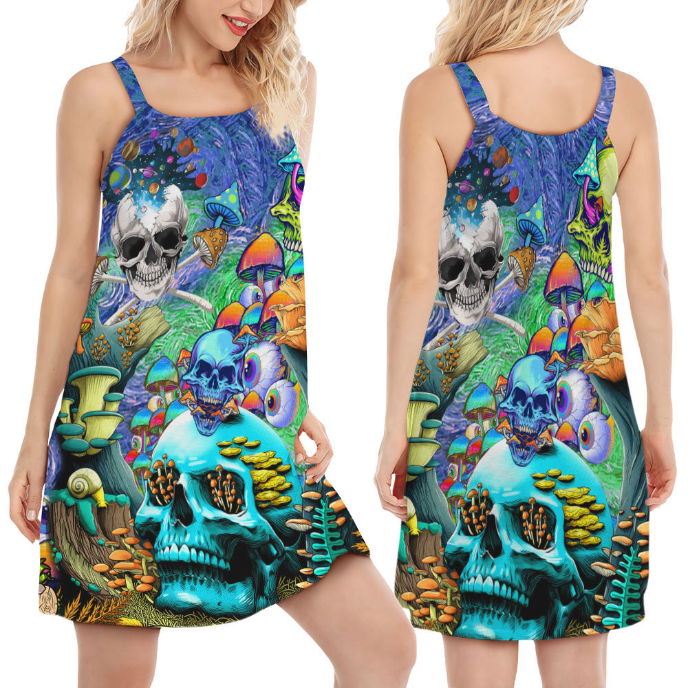 Hippie Skull Mushroom Forever – Women's Summer Sleeveless V-Neck Camisole Dress