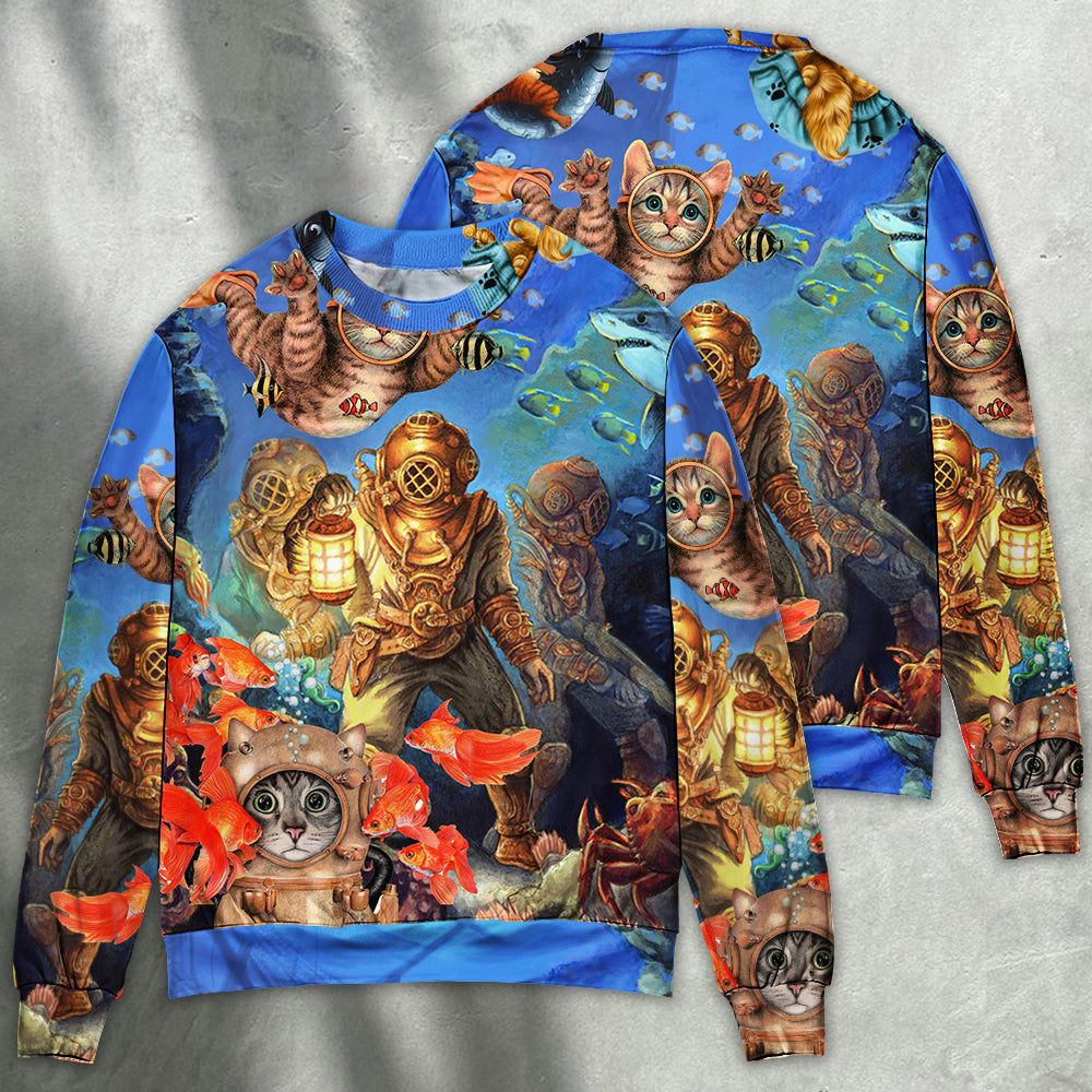 Diving Cat Under The Sea Art – Sweater - Ugly Christmas Sweater