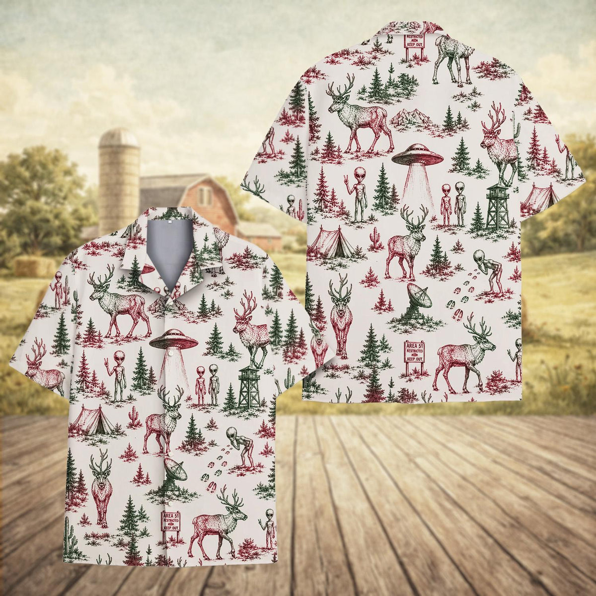 Funny Alien Vintage UFO Forest Space – Hawaiian Shirt