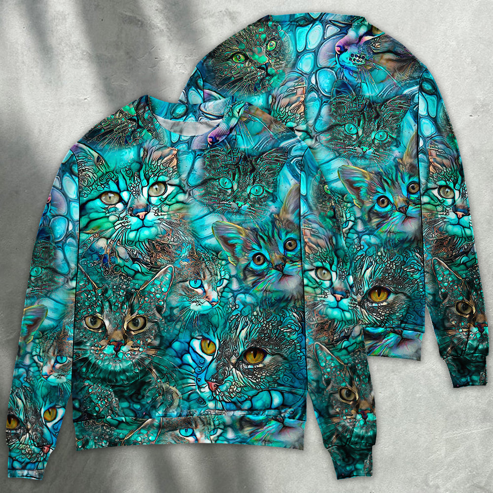 Blue Colorful Cat Art Lover – Sweater - Ugly Christmas Sweater
