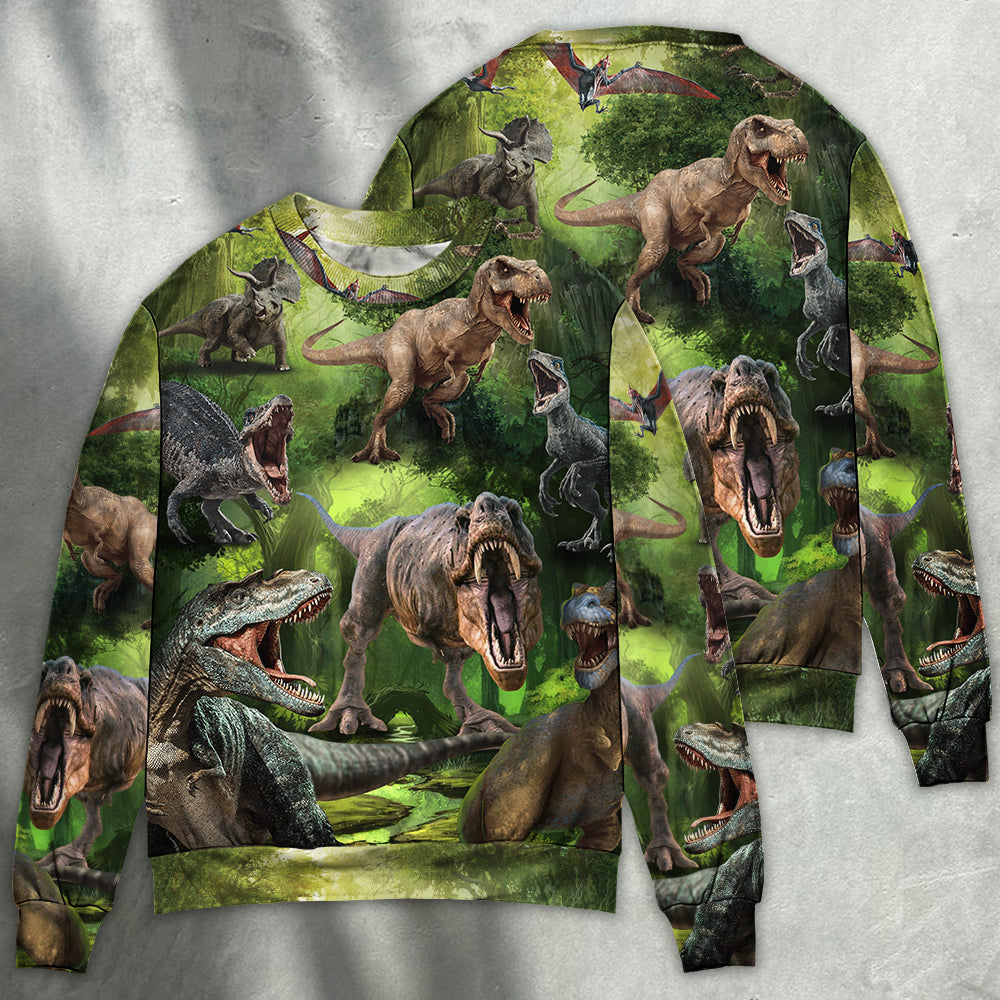 Dinosaur Forest Adventure Art – Sweater - Ugly Christmas Sweater