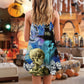 Halloween Skull Smoke Starry Night – Women's Summer Sleeveless V-Neck Camisole Dress