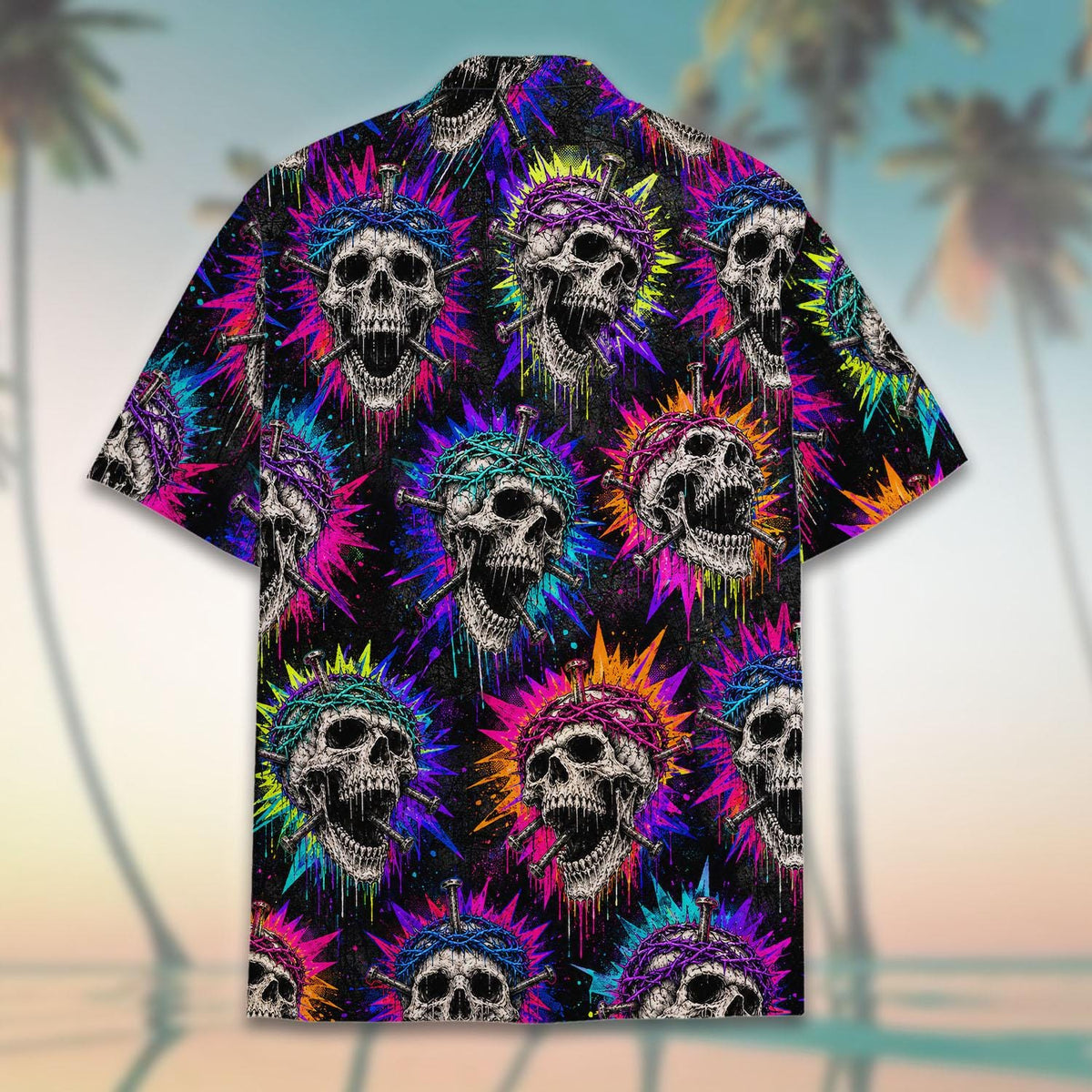 Gothic Skull Neon Thorn Crown Grunge – Hawaiian Shirt