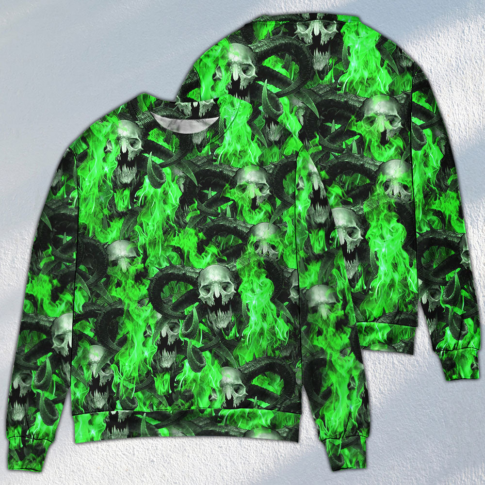 Green Flame Skull Burning Art – Sweater - Ugly Christmas Sweater