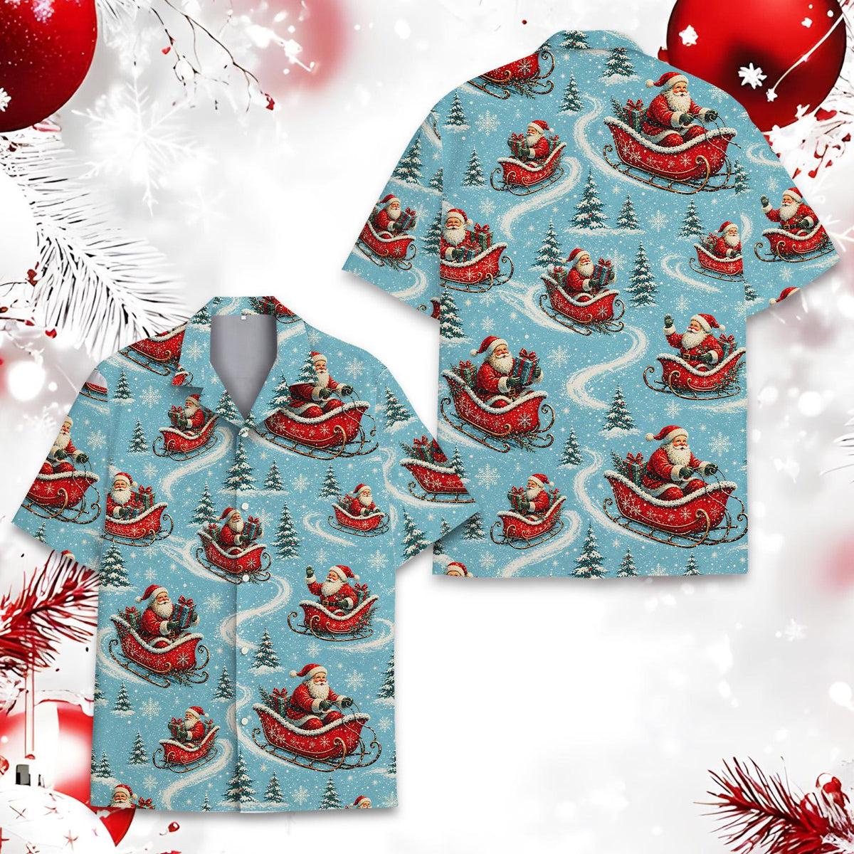 Santa Christmas Snowy Sleigh Festive Holiday – Hawaiian Shirt