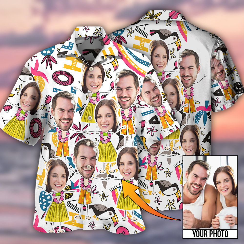 Face Couple Tropical Aloha Custom Photo - Hawaiian Shirt