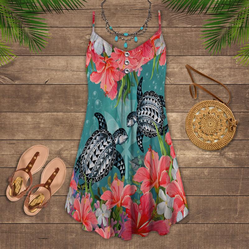 Tropical Turtle Beach Soul – Women's Summer Sleeveless V-Neck Camisole Dress