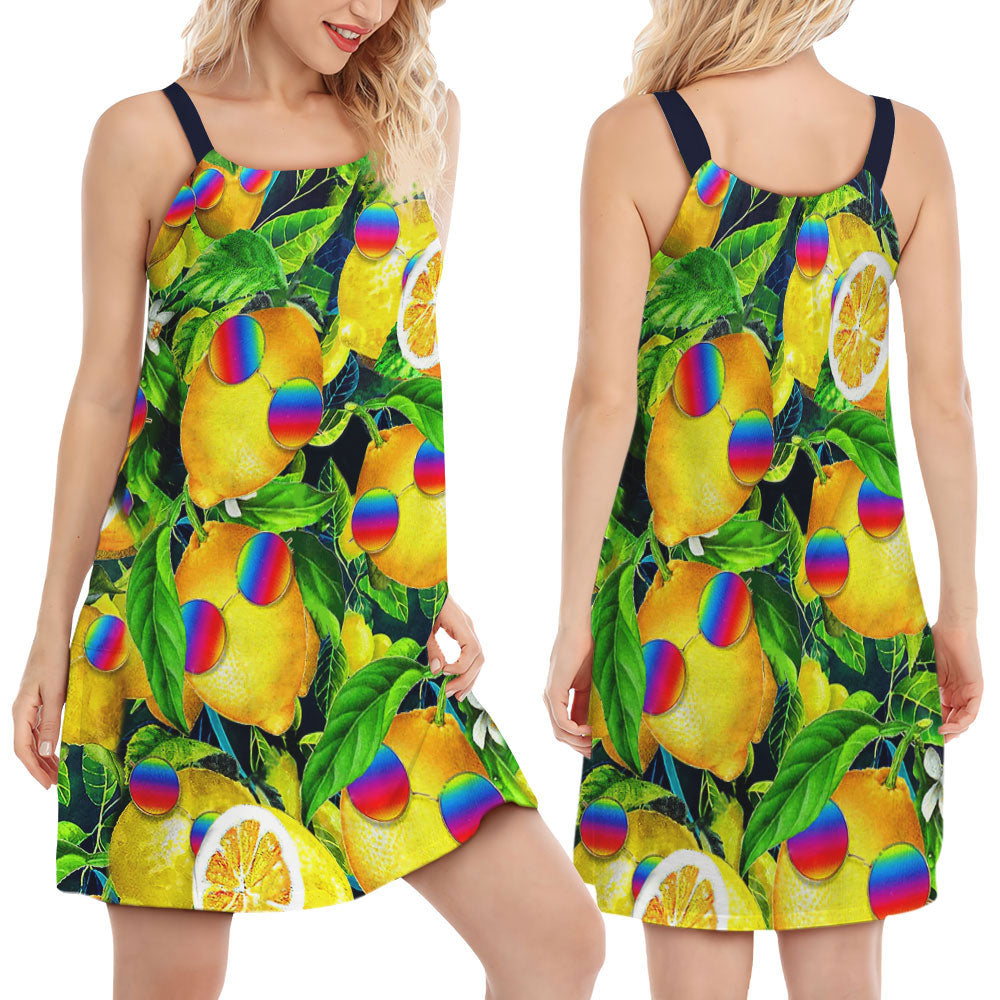 Funny Lemon Peace Hippie – Women's Summer Sleeveless V-Neck Camisole Dress
