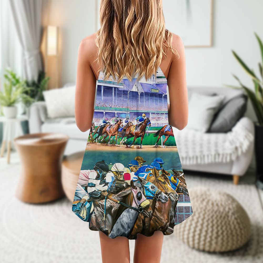 Horse Racing Road Love – Women's Summer Sleeveless V-Neck Camisole Dress