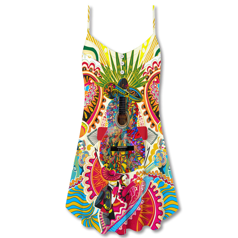 Hippie Peace Love Guitar – Women's Summer Sleeveless V-Neck Camisole Dress