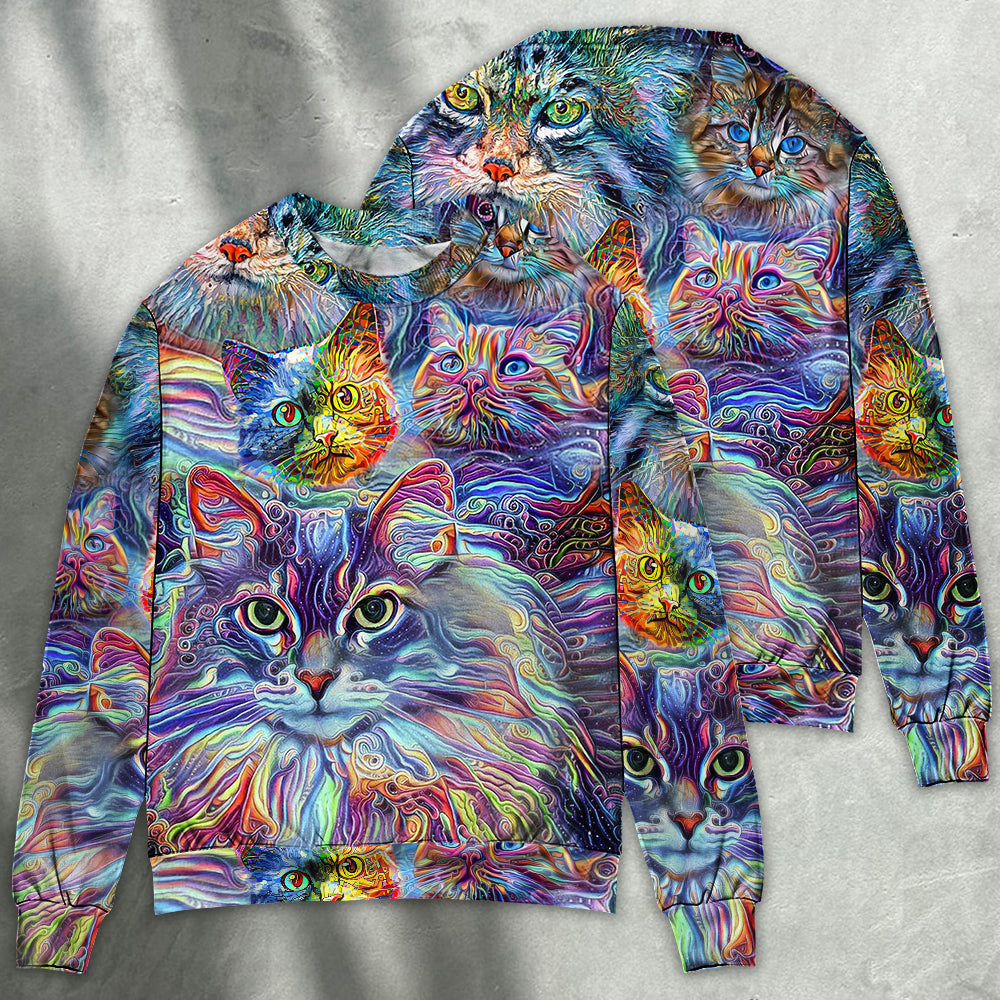 Hippie Colorful Cat Art Lover – Sweater - Ugly Christmas Sweater