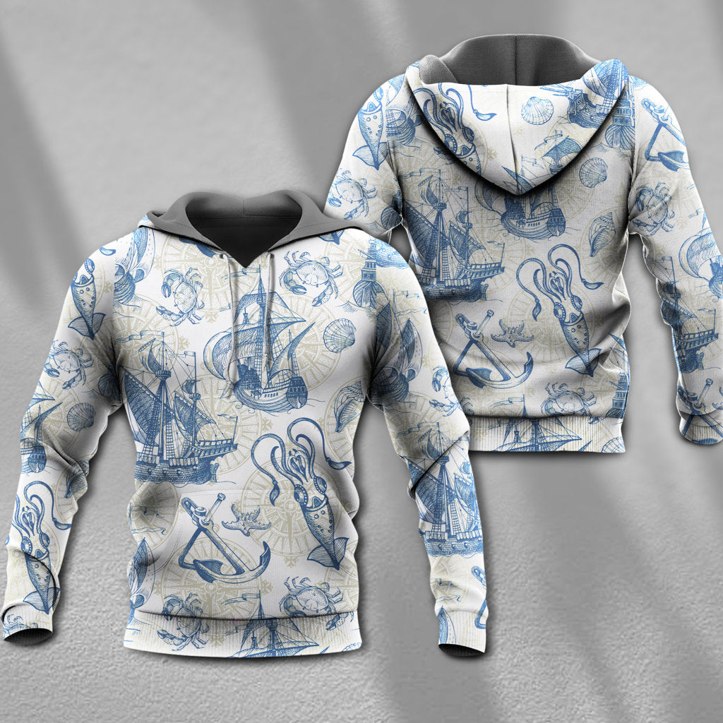 Vintage Sailboat Sea Map Art - 3D Hoodie