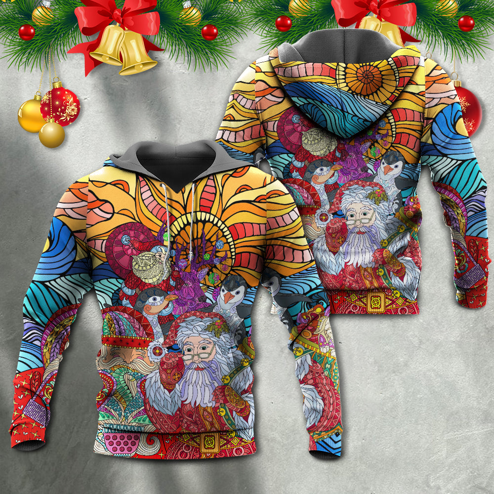 Christmas Santa Colorful Geometry Art - Hoodie